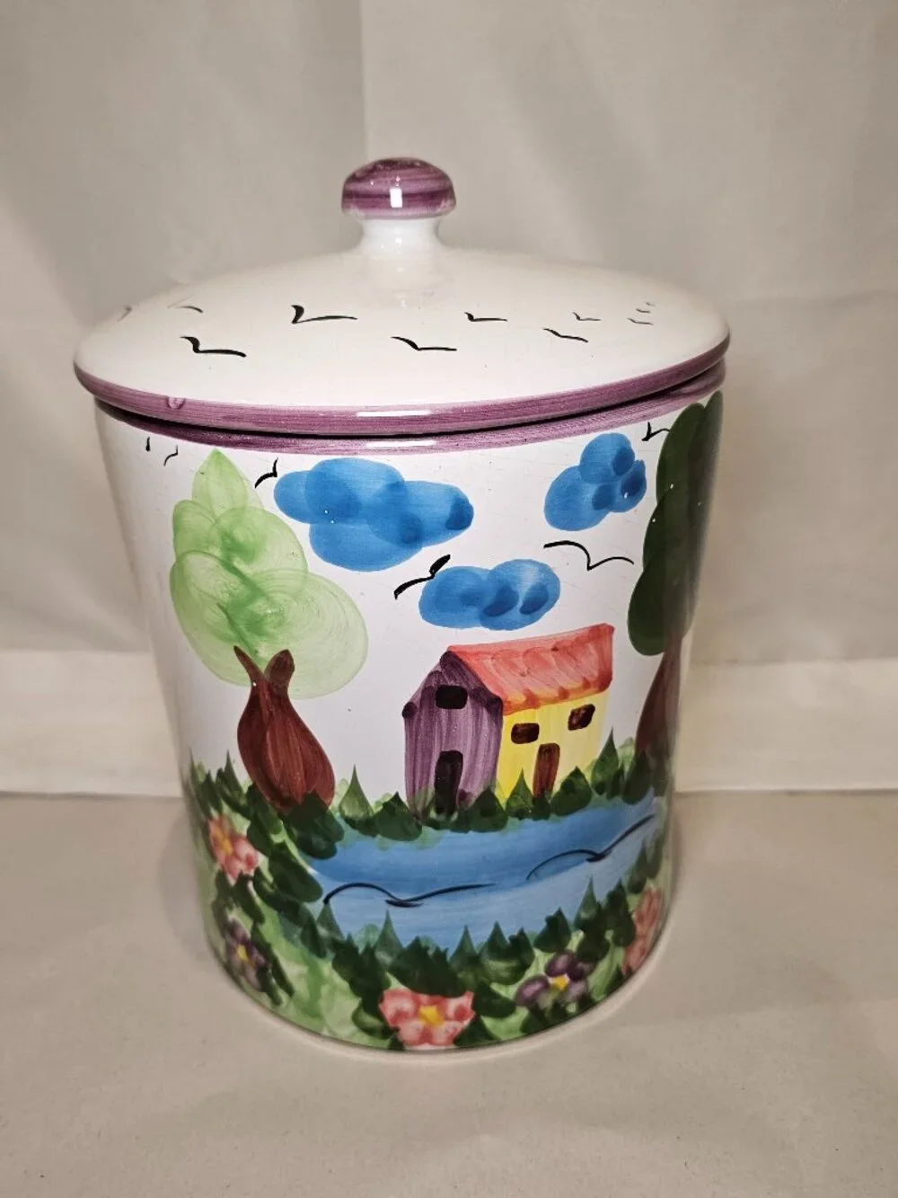 Williams Sonoma Vintage Hand Painted Portugal Ceramic Cookie Jar Canister